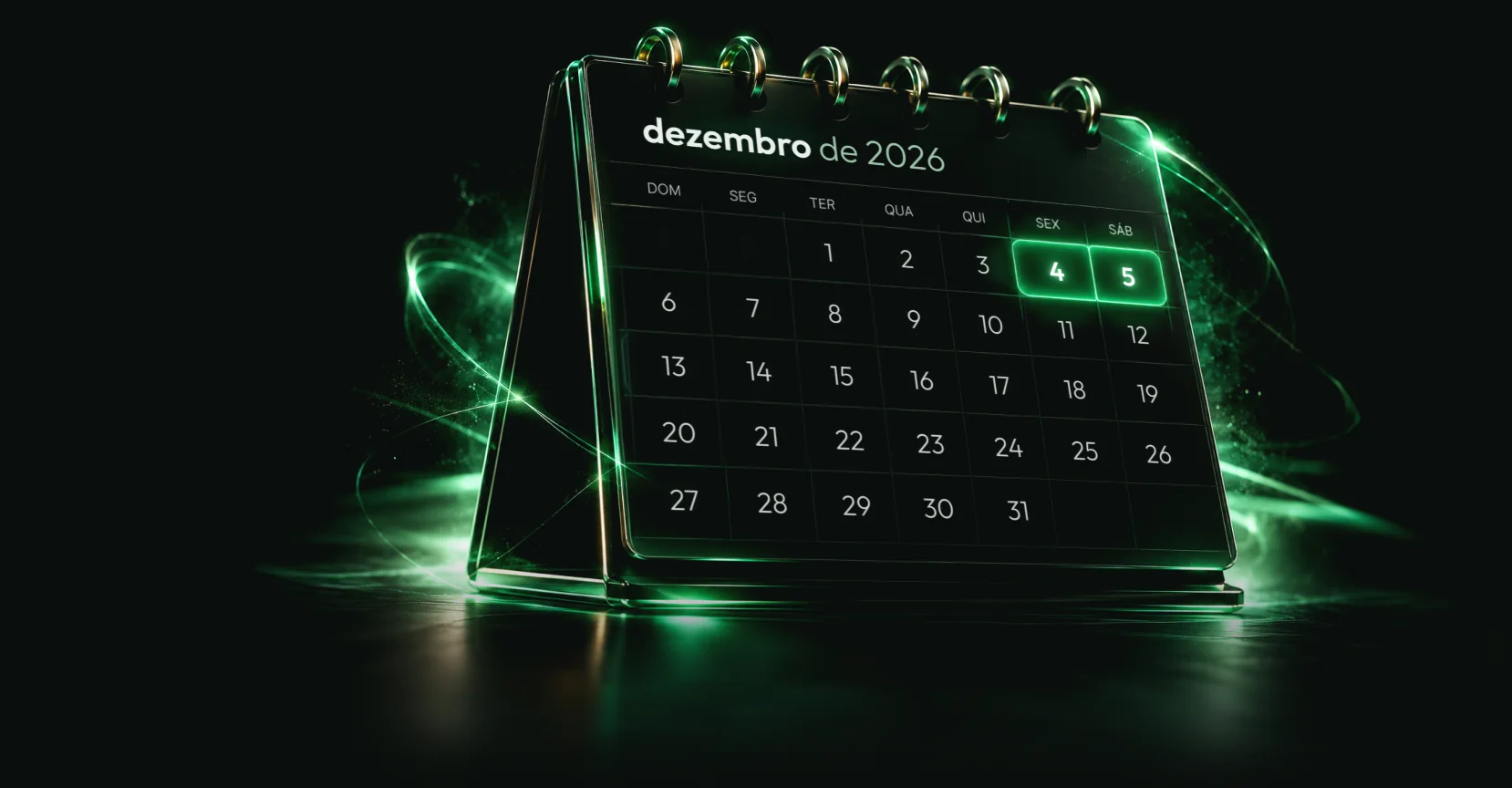 Calendário de dezembro de 2026 com os dias 4 e 5 em destaque